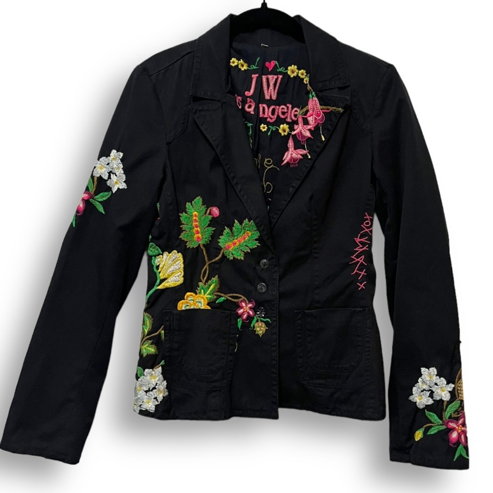 Johnny Was JW LA Black Floral hand embroidered Love Branch Cotton Blazer